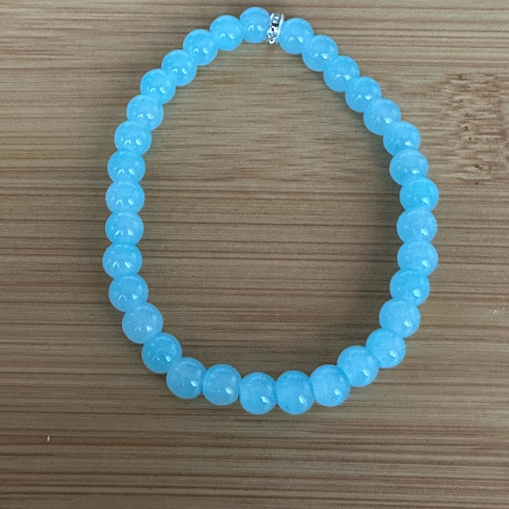Handmade Blue Glass Stretch Bead Bracelet with Silvertone Accent …